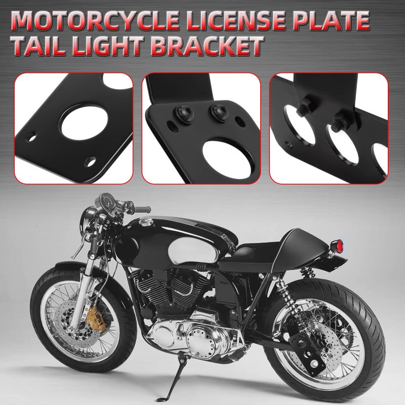 Amazicha Black 3/4" Tail Light Side Mount License Plate Bracket Horizontal Vertical Holder Compatible for Harley Honda Yamaha Suzuki Kawasaki Custom Bike Cruiser Chopper Bobber - Image 4
